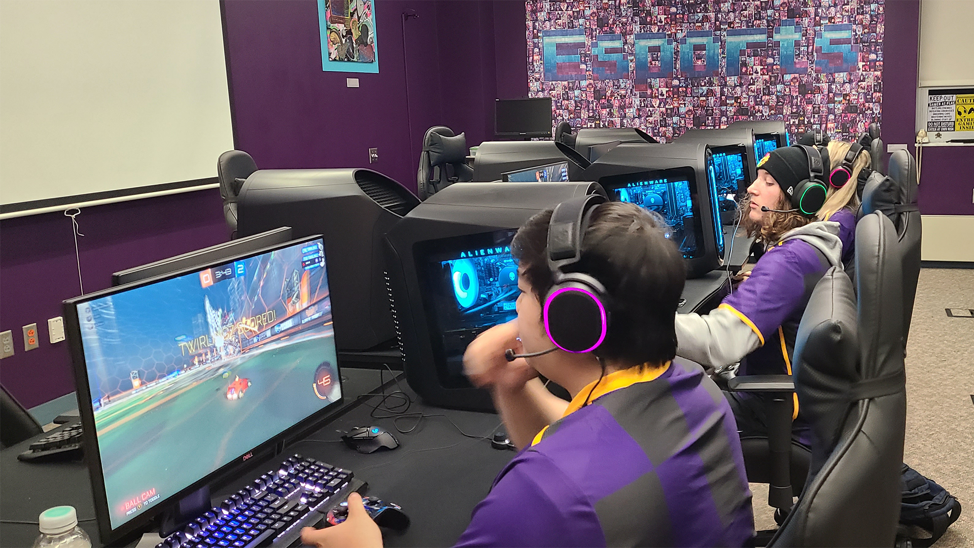 The team competing inside the esports facility. Photo by Karina Graziani.
