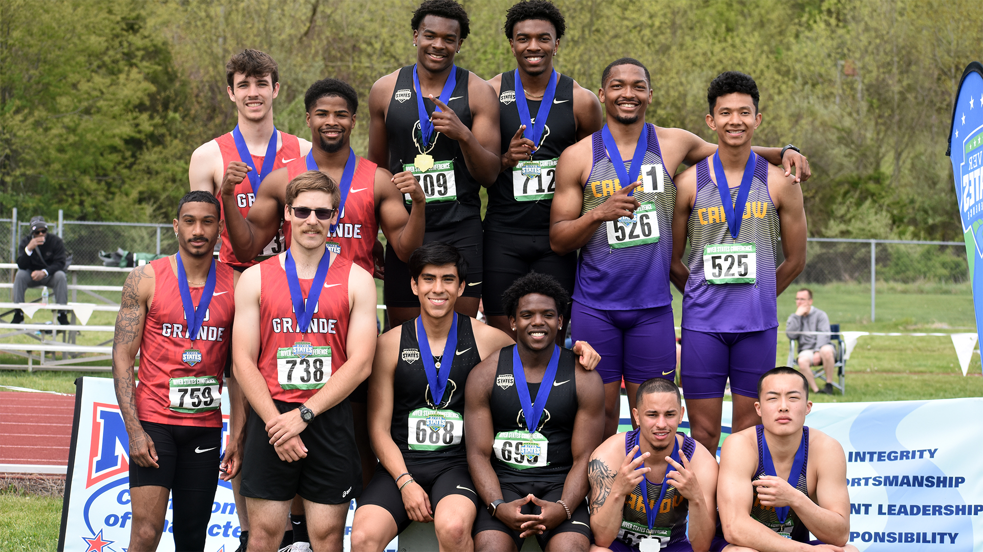 The 4x100 relay team (from top right) of Tyhir Royster, Shajit Pokwal, Quay Canton and Bryan Pan brought home second place. Photo courtesy of RSC Sports Information.