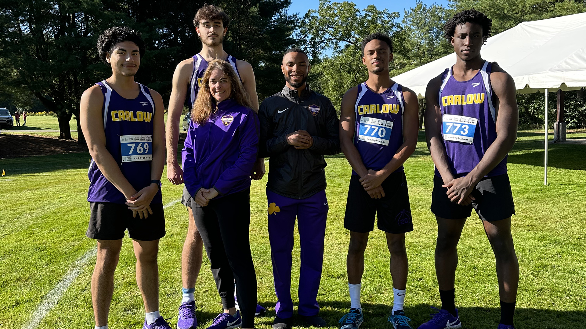The men’s cross country team with head coach Ashley Soske. Photo courtesy of Ashley Soske.