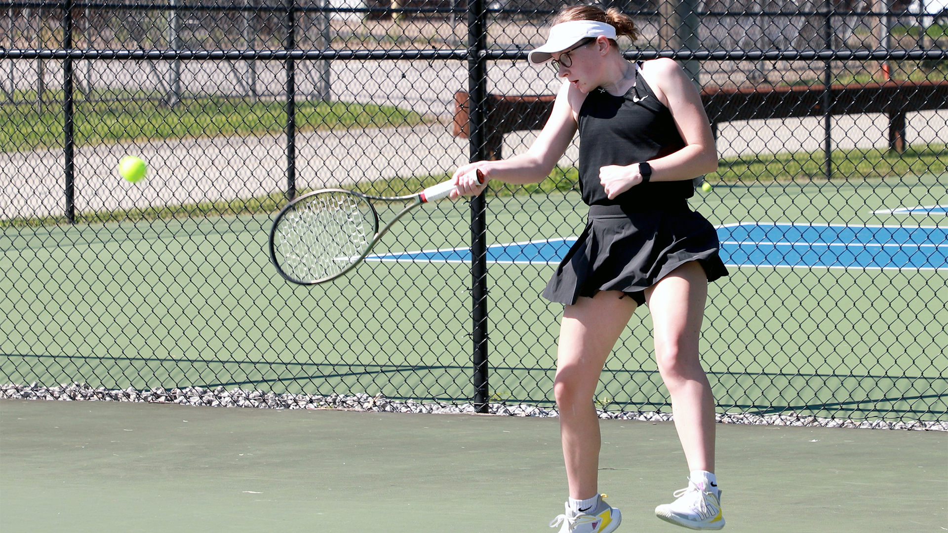 Caitlin McCarthy won four games in the No. 3 singles spot. Photo by Robert Cifone.